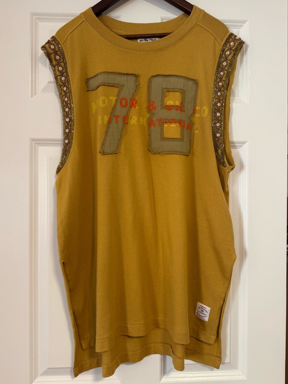 Free People We The Free Gold 87 Yellow Cotton tank tunic Beading appliqué Medium